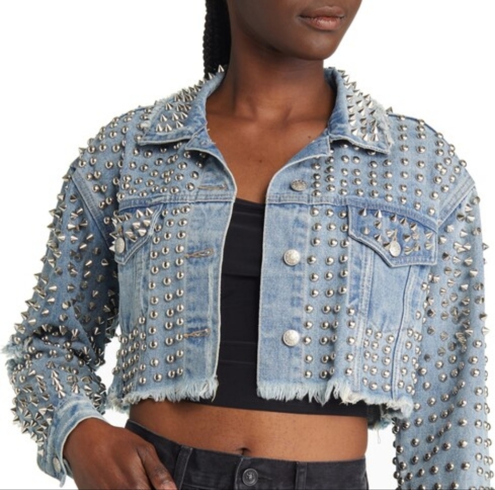 *Riverdale Wardrobe* Azalea Wang Distressed Studded Cropped Denim Jacket